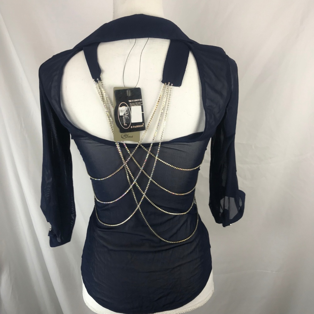 Womens Fashion Button Front Shirt Blue Small